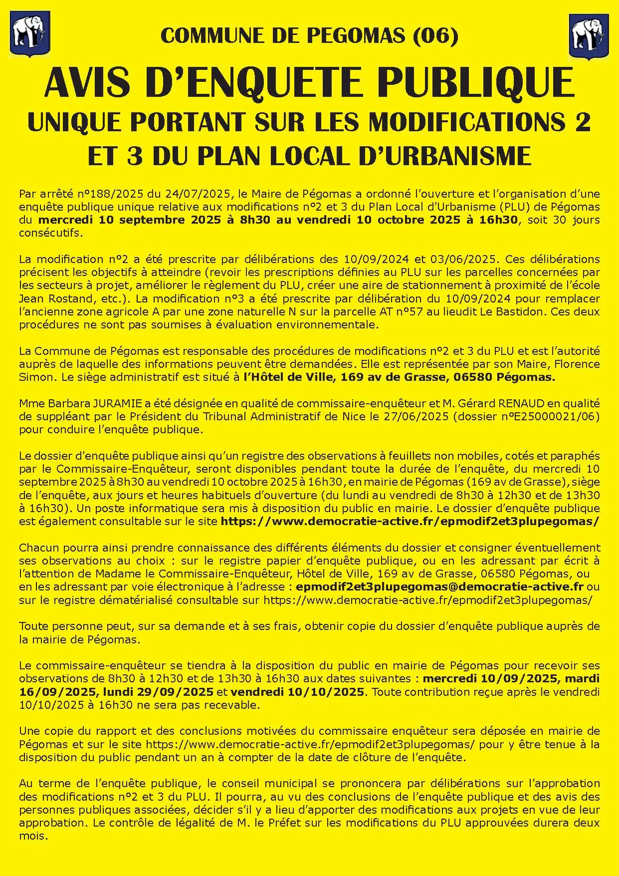 Enquête publique PLU Pégomas 2025