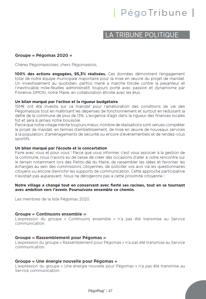 Tribune politique mars 2024