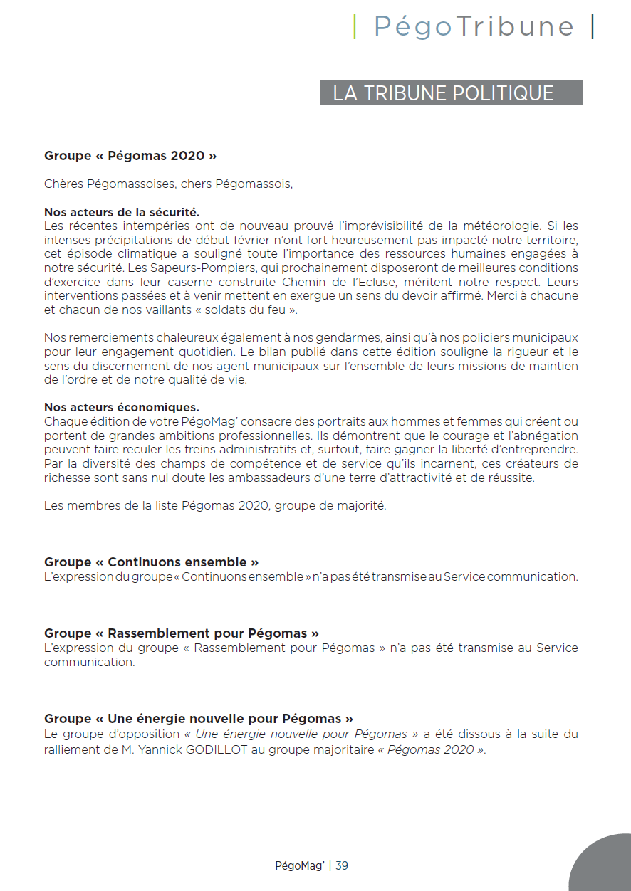 Tribune politique mars 2024